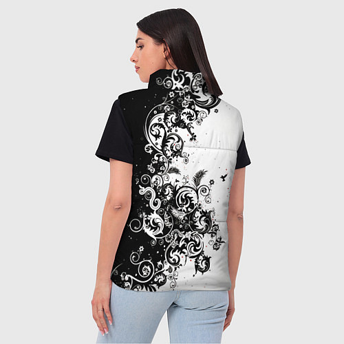 Женский жилет Черно-белая птица среди узорчатых цветов / 3D-Светло-серый – фото 4