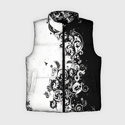 Женский жилет Черно-белая птица среди узорчатых цветов