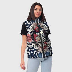 Женский жилет Irezumi style: девушка и синие узоры, цвет: 3D-черный — фото 2