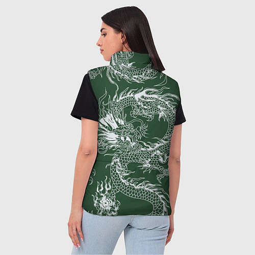 Женский жилет Татуировка дракона на зеленом фоне / 3D-Черный – фото 4