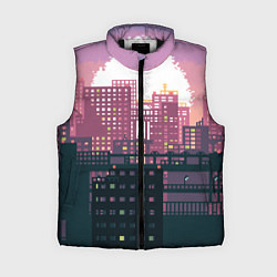 Женский жилет Пиксельный пейзаж города - закат, цвет: 3D-черный