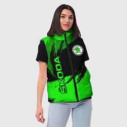 Женский жилет Шкода - зеленые штрихи, цвет: 3D-красный — фото 2