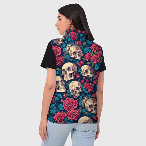 Женский жилет Черепа и красные розы / 3D-Красный – фото 4