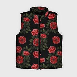 Женский жилет Красные розы на черном - паттерн, цвет: 3D-черный