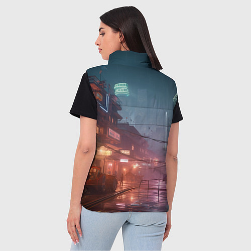 Женский жилет Киберпанк город будущего / 3D-Черный – фото 4