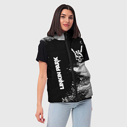 Женский жилет Linkin Park и рок символ на темном фоне, цвет: 3D-черный — фото 2