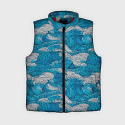 Женский жилет Голубые и белые волны, цвет: 3D-красный
