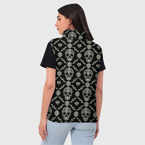 Женский жилет Узор с черепами Pattern with skulls / 3D-Черный – фото 4