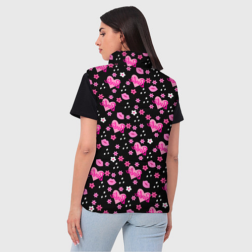 Женский жилет Черный фон, барби и цветы / 3D-Светло-серый – фото 4