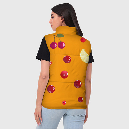 Женский жилет Ягоды и лимон, оранжевый фон / 3D-Черный – фото 4