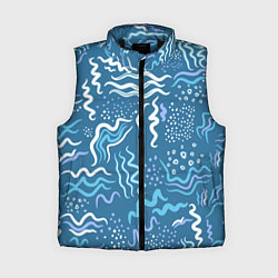 Женский жилет Абстрактные линии на голубом фоне, цвет: 3D-черный