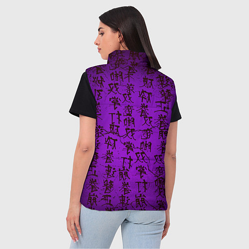 Женский жилет Неоновый дракон - иероглифы / 3D-Черный – фото 4