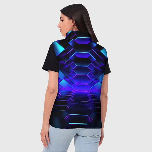 Женский жилет Неоновый синий тоннель абстракция / 3D-Черный – фото 4