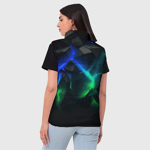 Женский жилет Разлом синих и зеленых плит / 3D-Черный – фото 4