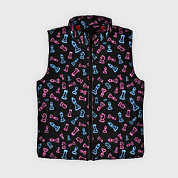Женский жилет Неоновые розовые и голубые шахматные фигуры на чер, цвет: 3D-красный