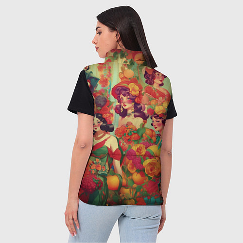 Женский жилет Винтажные ретро леди и цветы / 3D-Черный – фото 4