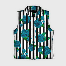 Женский жилет Полосы и бирюзовые розы, цвет: 3D-светло-серый