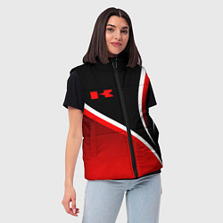 Женский жилет Кавасаки - красные волны, цвет: 3D-светло-серый — фото 2