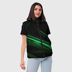 Женский жилет Green lines black backgrouns, цвет: 3D-черный — фото 2