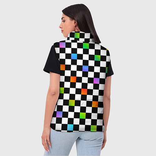 Женский жилет Черно-бело-радужная клетка / 3D-Черный – фото 4