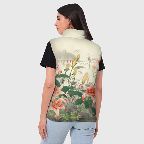 Женский жилет Тигровые лилии - японский стиль / 3D-Светло-серый – фото 4