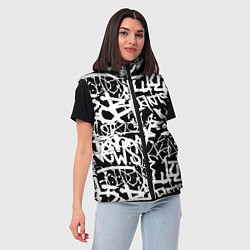 Женский жилет Граффити черно-белый паттерн, цвет: 3D-черный — фото 2