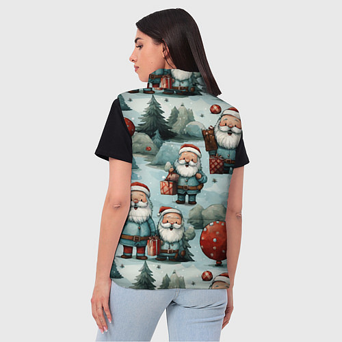 Женский жилет Рождественский узор с Санта Клаусами / 3D-Светло-серый – фото 4