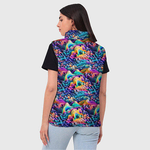 Женский жилет Разноцветные причудливые волны / 3D-Черный – фото 4