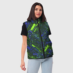 Женский жилет Киберпанк линии зелёные и синие, цвет: 3D-светло-серый — фото 2