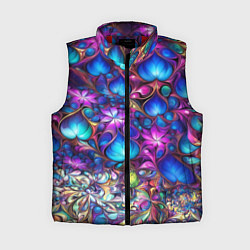 Женский жилет Абстракция синие листья и фиолетовый цветы, цвет: 3D-красный