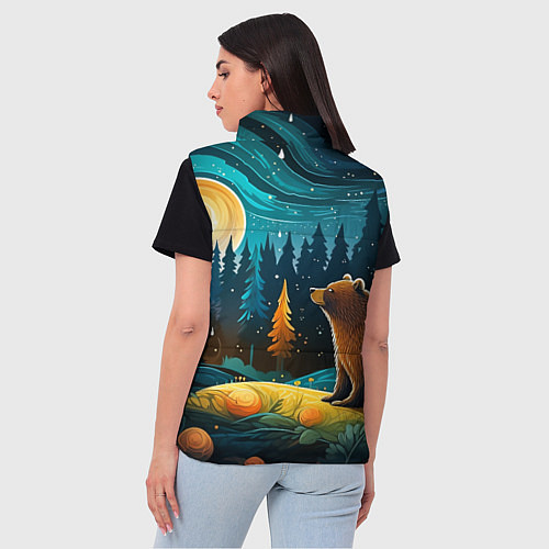 Женский жилет Хозяин тайги: медведь в лесу / 3D-Черный – фото 4