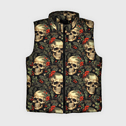 Женский жилет Череп рябина шишки и хвойные ветки