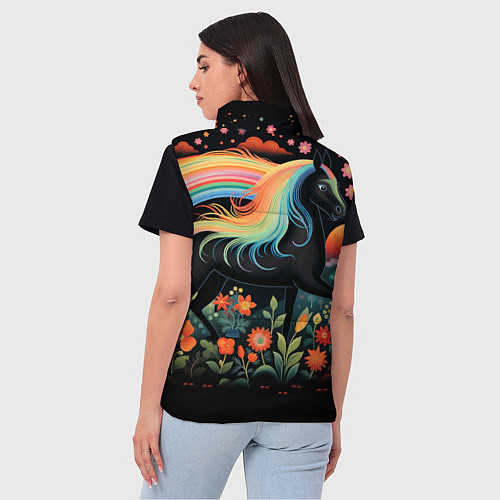 Женский жилет Лошадка с радужной гривой в стиле фолк-арт / 3D-Светло-серый – фото 4