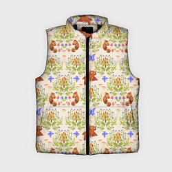 Женский жилет Сказочный лес бурундук и сова в деревьях, цвет: 3D-черный