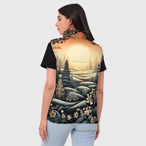 Женский жилет Зимний предновогодний пейзаж / 3D-Черный – фото 4