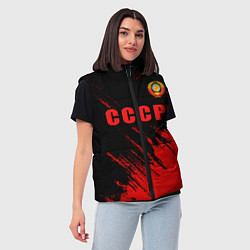 Женский жилет СССР герб брызги красок, цвет: 3D-светло-серый — фото 2