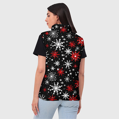 Женский жилет Белые и красные снежинки на черном фоне - нейросет / 3D-Черный – фото 4
