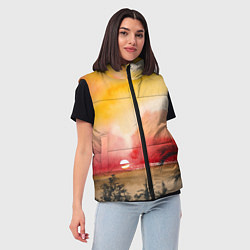 Женский жилет Тропический закат акварель, цвет: 3D-черный — фото 2
