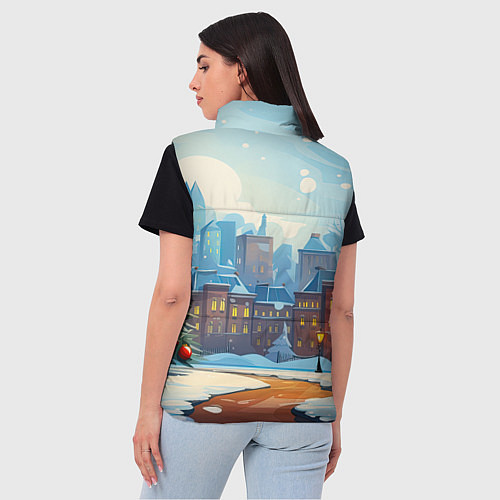 Женский жилет Новогодний город / 3D-Красный – фото 4