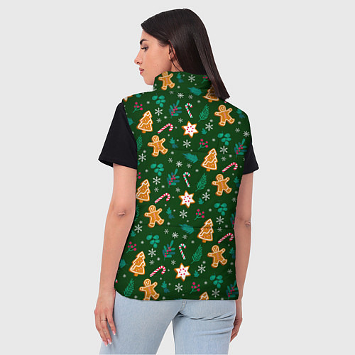 Женский жилет New year pattern with green background / 3D-Черный – фото 4