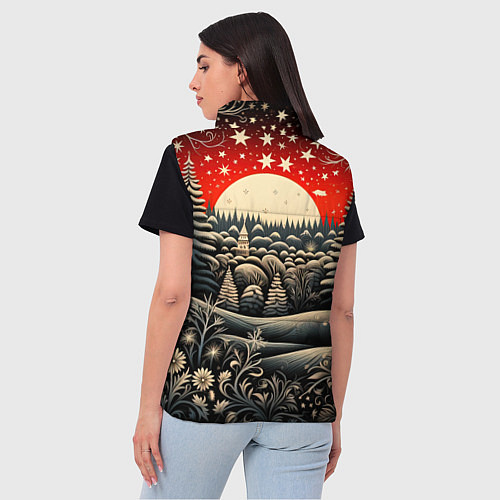 Женский жилет Новогодняя сказка зимний рисунок / 3D-Черный – фото 4