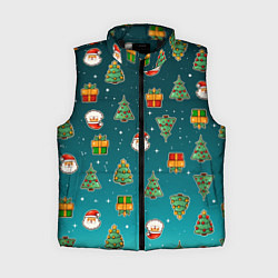 Женский жилет Подарки новогодние елки и Санта - паттерн градиент, цвет: 3D-черный