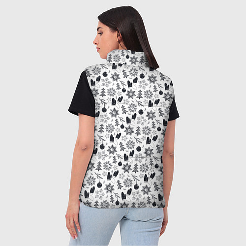 Женский жилет Чёрно - белый новогодний узор / 3D-Черный – фото 4