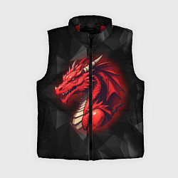 Женский жилет Красный дракон на полигональном черном фоне