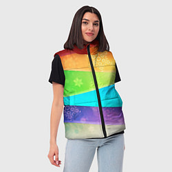 Женский жилет Абстрактный разноцветный волнистый фон со снежинка, цвет: 3D-черный — фото 2