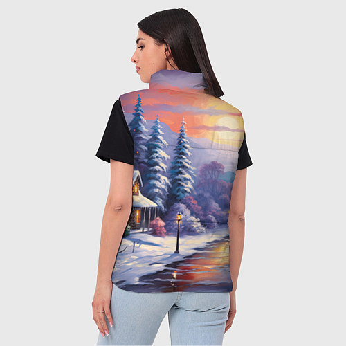 Женский жилет Заснеженный новогодний лес чудес / 3D-Красный – фото 4