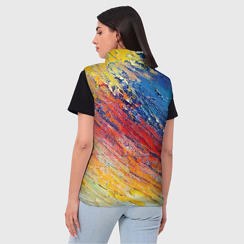 Женский жилет Смешение масляных красок синий жёлтый красный живо / 3D-Черный – фото 4