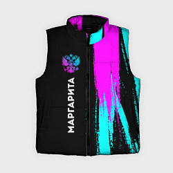 Женский жилет Маргарита и неоновый герб России по-вертикали, цвет: 3D-черный