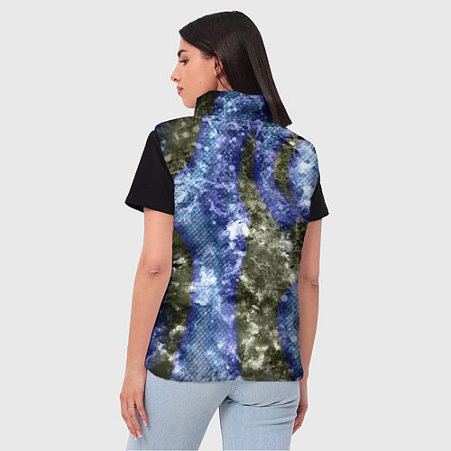 Женский жилет Абстракция - гранж синие полосы на сером / 3D-Черный – фото 4