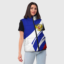 Женский жилет Герб России на абстрактных полосах, цвет: 3D-черный — фото 2